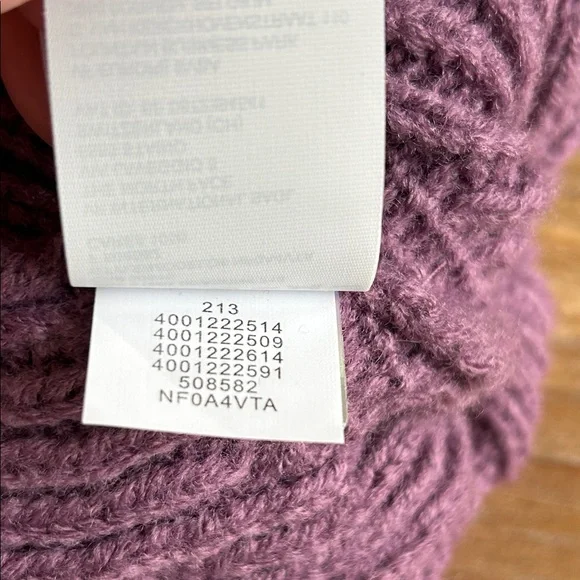 The North Face Youth Purple Knit Beanie with Fluffy Gray Pom-Pom - Picture 9 of 15